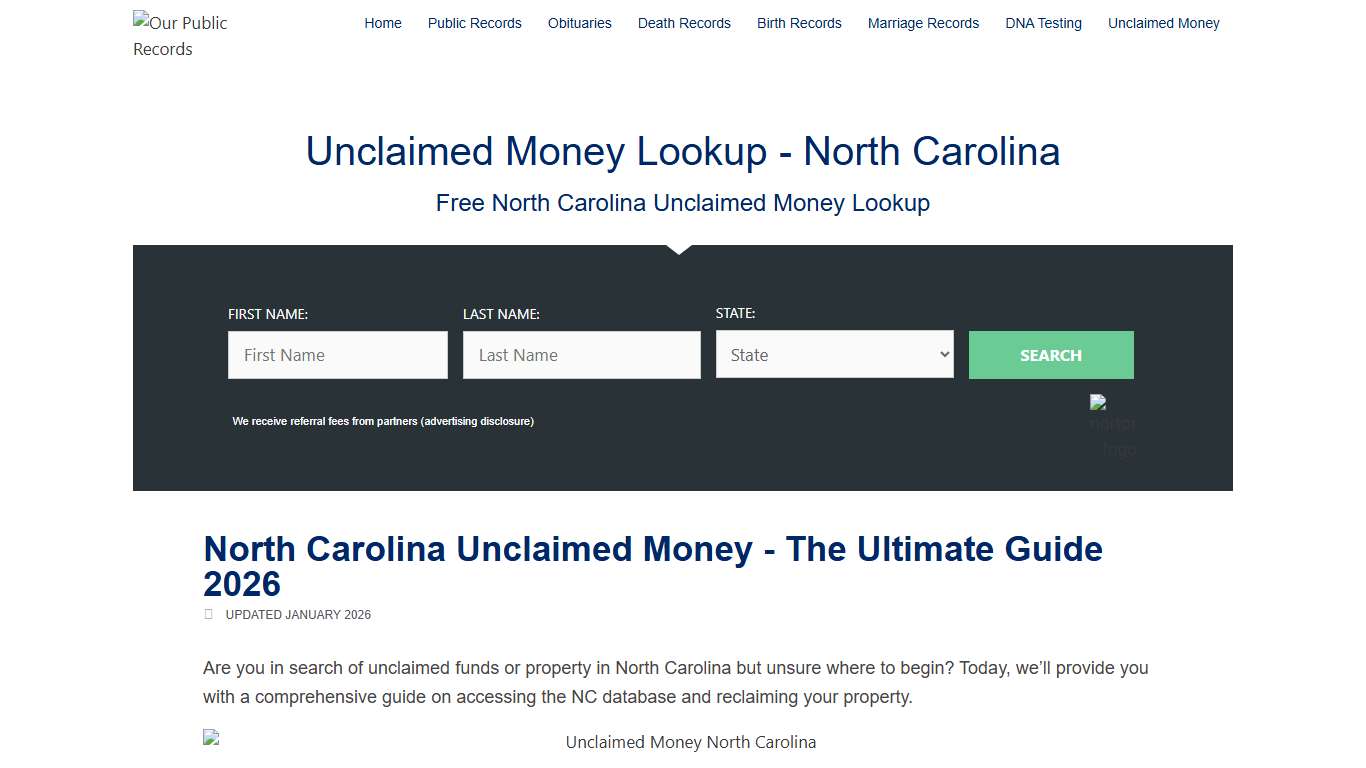 Unclaimed Money In North Carolina – The Ultimate Guide - 2026 - Public Records Search
